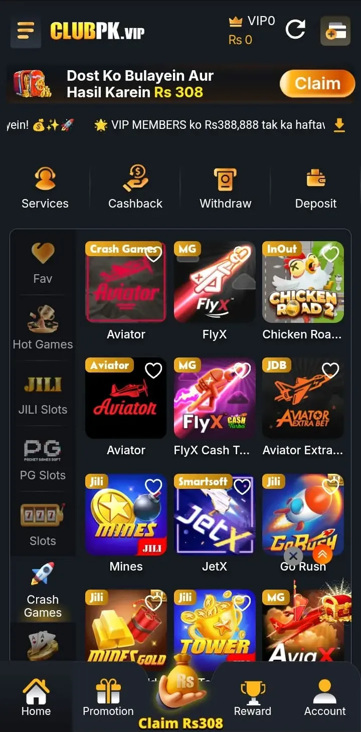 ClubPK latest crash games update featuring Aviator